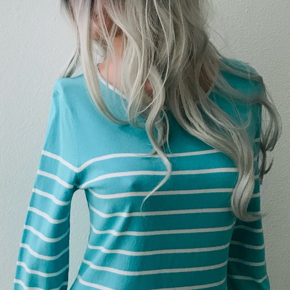 SALE! STS SAIL to SABLE Classic Aqua Striped Stretch Knit DRESS Medium - Picture 7 of 9